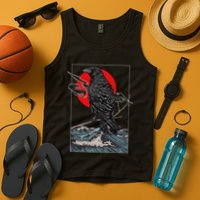 Red Moon Raven Graphic Black Crow Tank Top