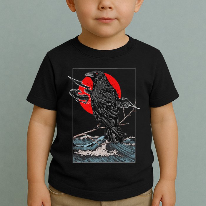 Red Moon Raven Graphic Black Crow Toddler T-Shirt