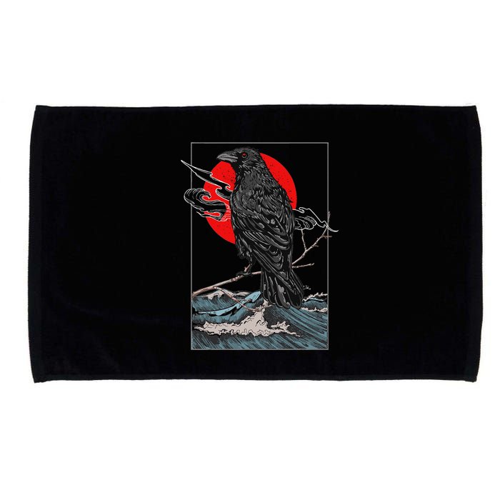 Red Moon Raven Graphic Black Crow Microfiber Hand Towel