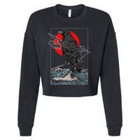 Red Moon Raven Graphic Black Crow Cropped Pullover Crew