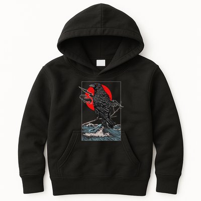 Red Moon Raven Graphic Black Crow Kids Hoodie