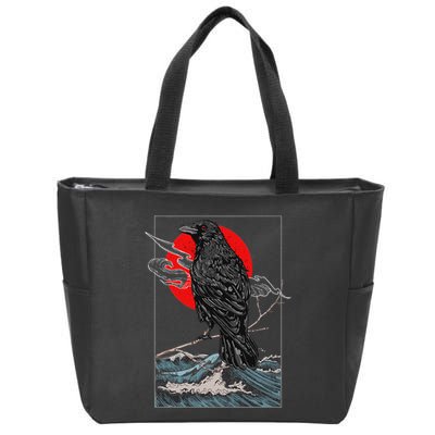 Red Moon Raven Graphic Black Crow Zip Tote Bag