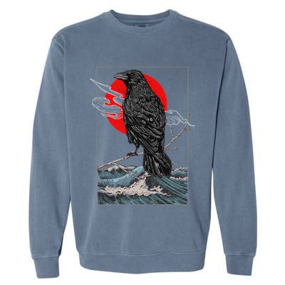 Red Moon Raven Graphic Black Crow Garment-Dyed Sweatshirt