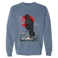 Red Moon Raven Graphic Black Crow Garment-Dyed Sweatshirt
