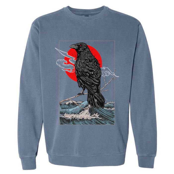 Red Moon Raven Graphic Black Crow Garment-Dyed Sweatshirt