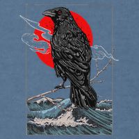 Red Moon Raven Graphic Black Crow Garment-Dyed Sweatshirt
