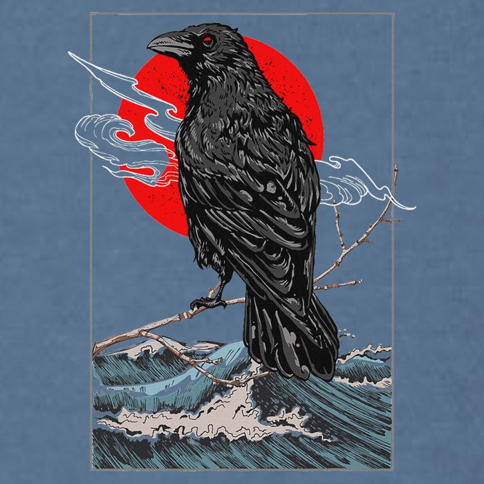 Red Moon Raven Graphic Black Crow Garment-Dyed Sweatshirt
