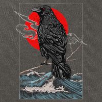 Red Moon Raven Graphic Black Crow Cotton Canvas Backpack