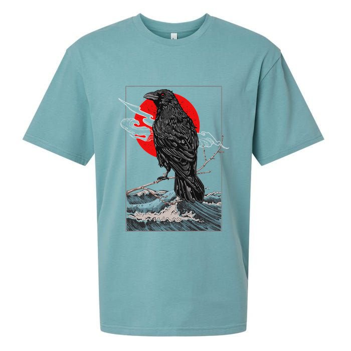 Red Moon Raven Graphic Black Crow Sueded Cloud Jersey T-Shirt