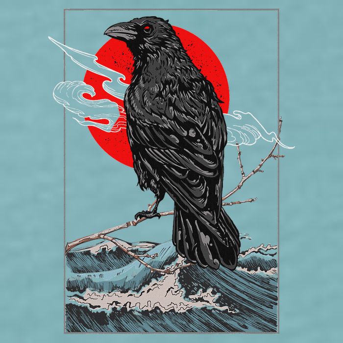 Red Moon Raven Graphic Black Crow Sueded Cloud Jersey T-Shirt