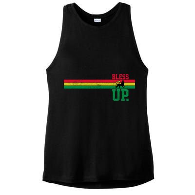 Reggae Music Rastafari Bless Up Lion Of Judah Rasta Gift Ladies PosiCharge Tri-Blend Wicking Tank