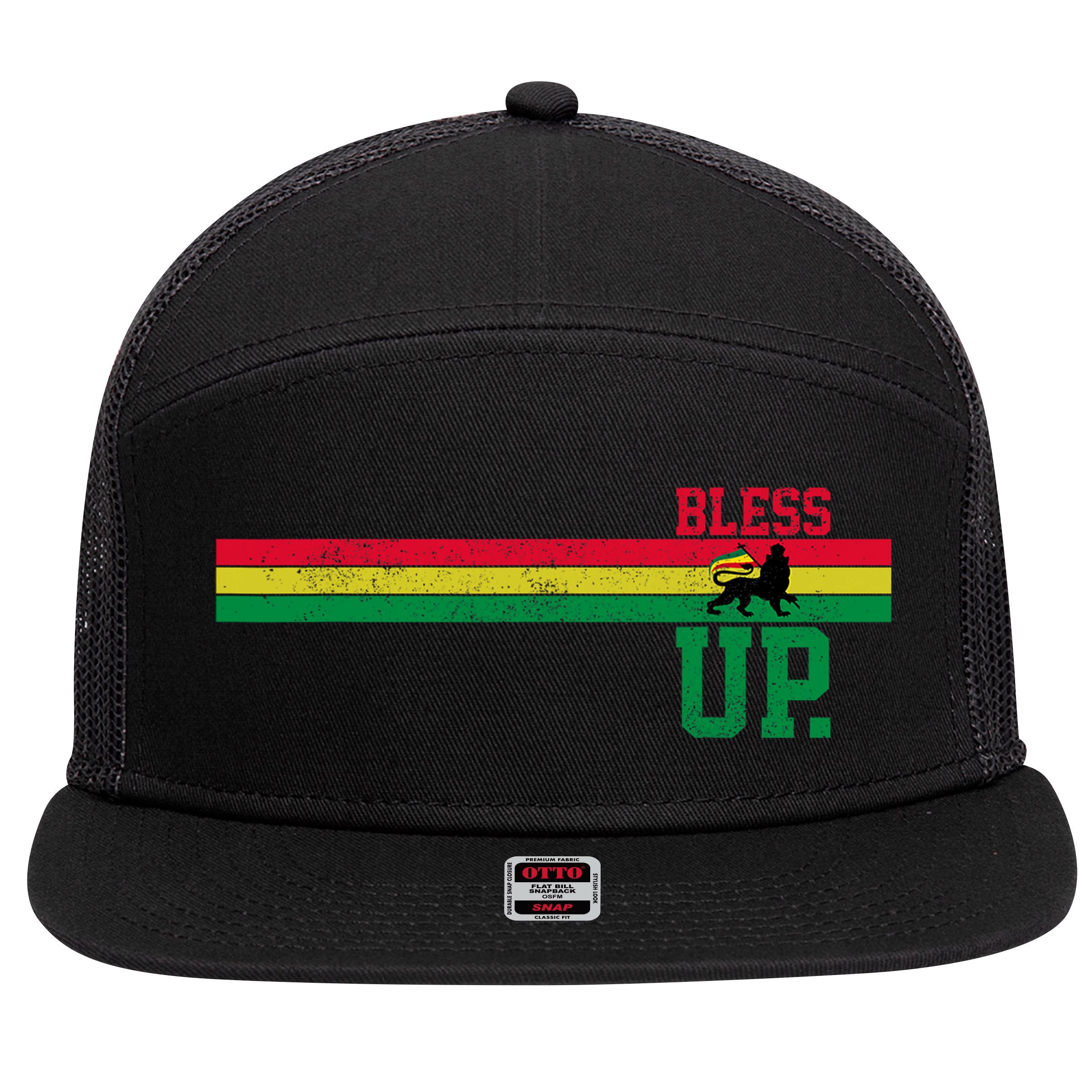 Reggae Music Rastafari Bless Up Lion Of Judah Rasta Gift 7 Panel Mesh Trucker Snapback Hat