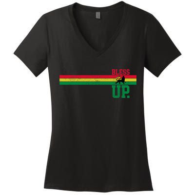Reggae Music Rastafari Bless Up Lion Of Judah Rasta Gift Women's V-Neck T-Shirt