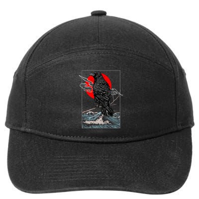Red Moon Raven Graphic Black Crow 7-Panel Snapback Hat