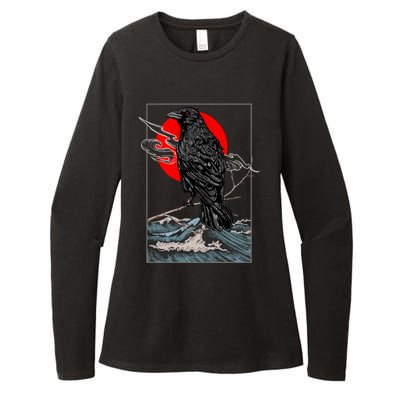 Red Moon Raven Graphic Black Crow Womens CVC Long Sleeve Shirt