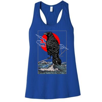 Red Moon Raven Graphic Black Crow Women's Racerback Tank