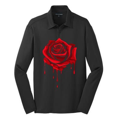 Red Melting Rose Garden Gardener Botanist Flowers Rose Silk Touch Performance Long Sleeve Polo