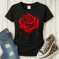 Red Melting Rose Garden Gardener Botanist Flowers Rose Womens T-Shirt