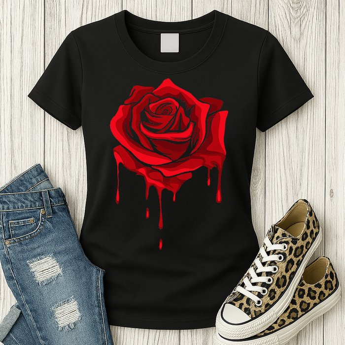 Red Melting Rose Garden Gardener Botanist Flowers Rose Womens T-Shirt