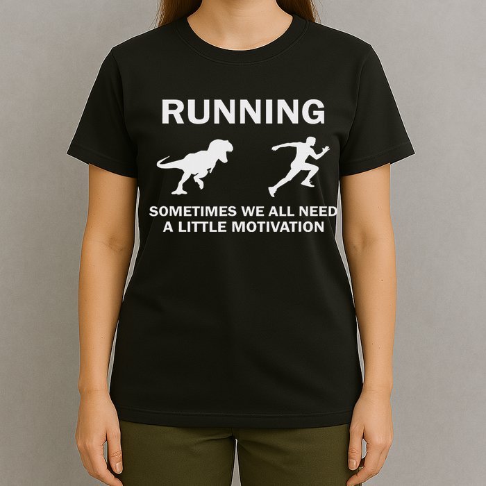 Running Motivation Raptor Chase Funny Dinosaur T-Shirt