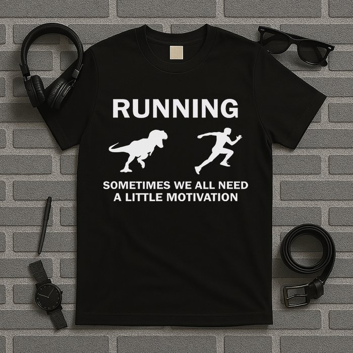 Running Motivation Raptor Chase Funny Dinosaur T-Shirt