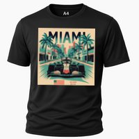 Retro Miami Racing Car Formula Racing Cooling Performance Crew T-Shirt