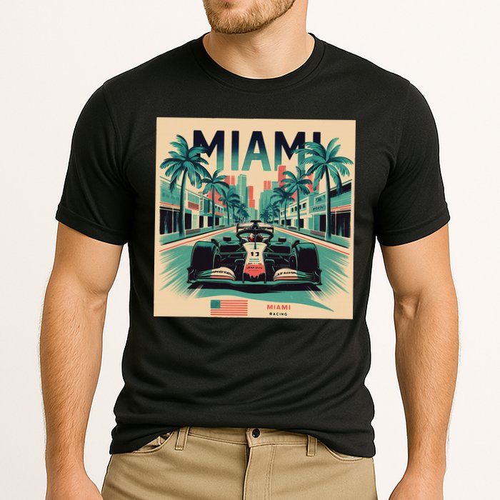 Retro Miami Racing Car Formula Racing Cooling Performance Crew T-Shirt