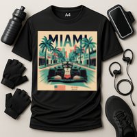 Retro Miami Racing Car Formula Racing Cooling Performance Crew T-Shirt