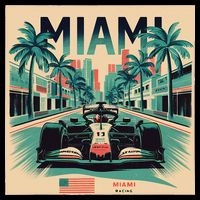 Retro Miami Racing Car Formula Racing Cooling Performance Crew T-Shirt