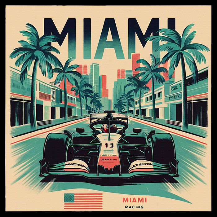 Retro Miami Racing Car Formula Racing Cooling Performance Crew T-Shirt