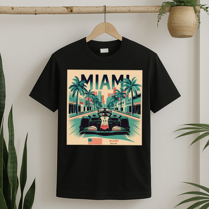 Retro Miami Racing Car Formula Racing T-Shirt