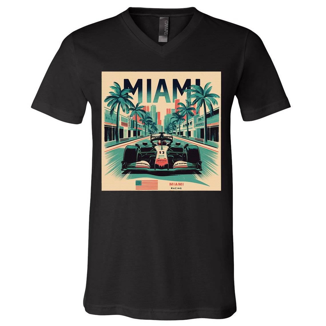 Retro Miami Racing Car Formula Racing V-Neck T-Shirt