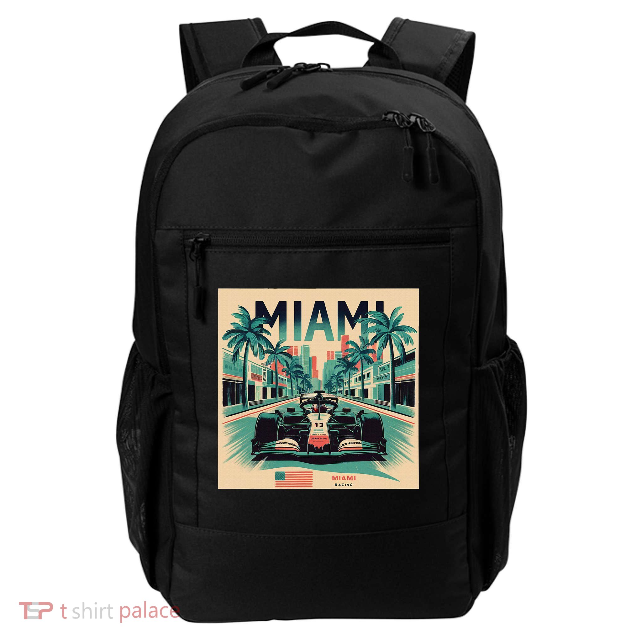 Retro Miami Racing Car Formula Racing Daily Commute Backpack