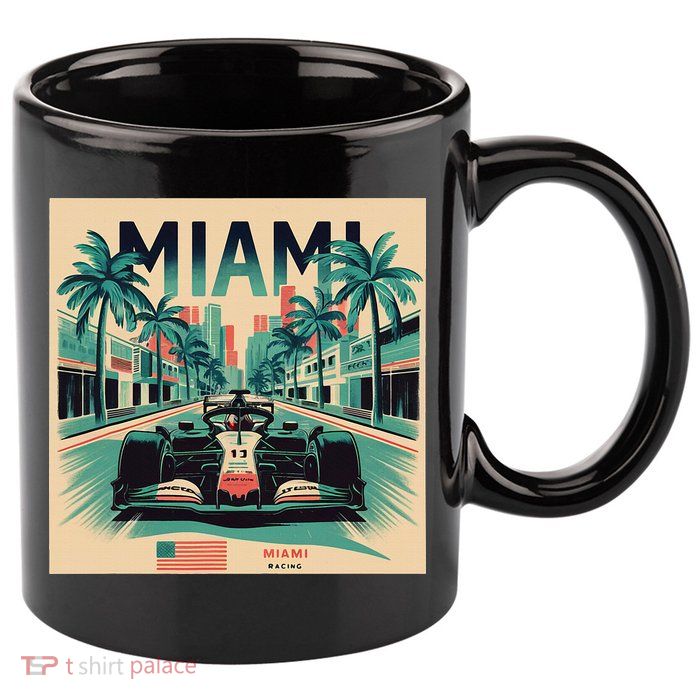 Retro Miami Racing Car Formula Racing 11oz C Handle Ceramic Mug