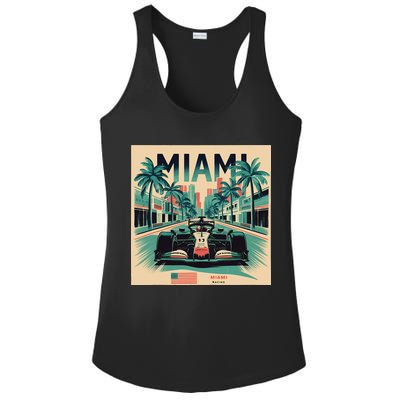 Retro Miami Racing Car Formula Racing Ladies PosiCharge Competitor Racerback Tank