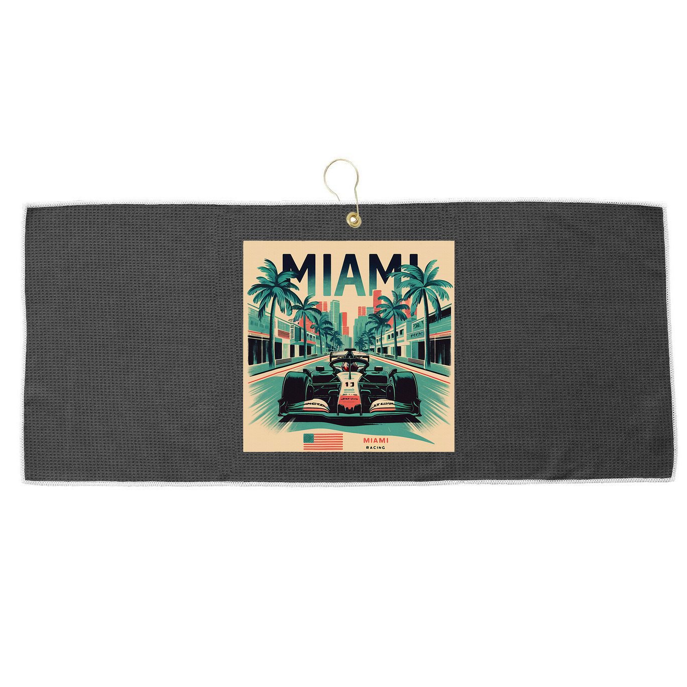 Retro Miami Racing Car Formula Racing Large Microfiber Waffle Golf Towel