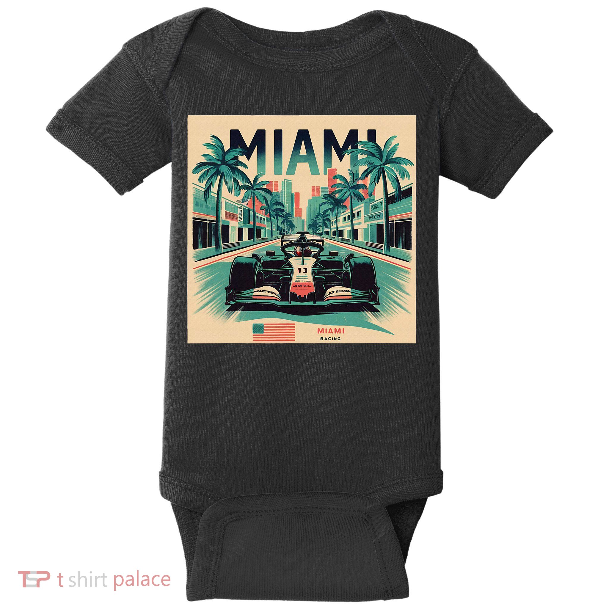 Retro Miami Racing Car Formula Racing Baby Bodysuit