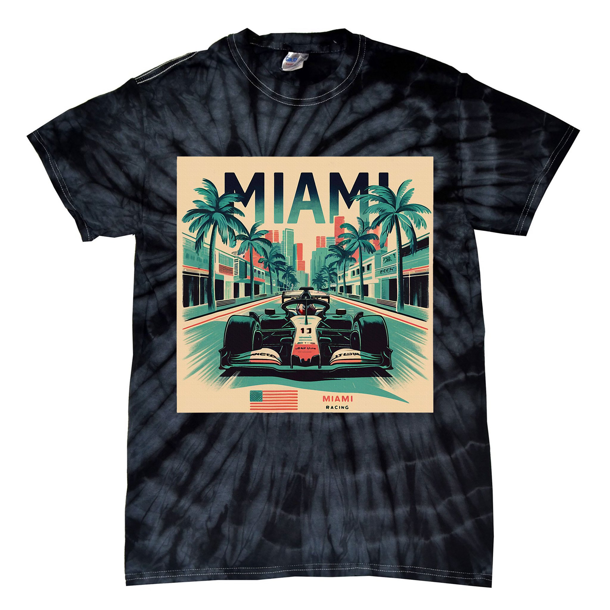 Retro Miami Racing Car Formula Racing Tie-Dye T-Shirt