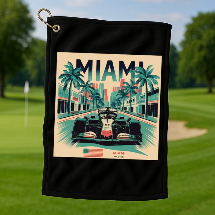 Retro Miami Racing Car Formula Racing Golf Towel