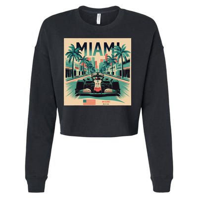 Retro Miami Racing Car Formula Racing Cropped Pullover Crew