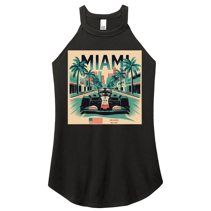 Retro Miami Racing Car Formula Racing Women's Perfect Tri Rocker Tank