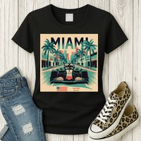 Retro Miami Racing Car Formula Racing Womens T-Shirt