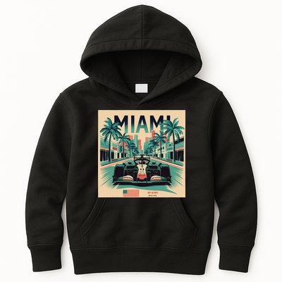 Retro Miami Racing Car Formula Racing Kids Hoodie