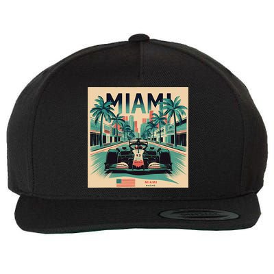 Retro Miami Racing Car Formula Racing Wool Snapback Cap
