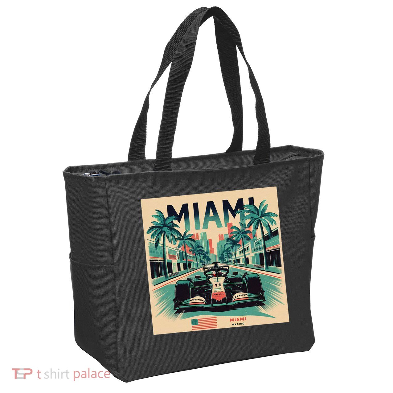 Retro Miami Racing Car Formula Racing Zip Tote Bag