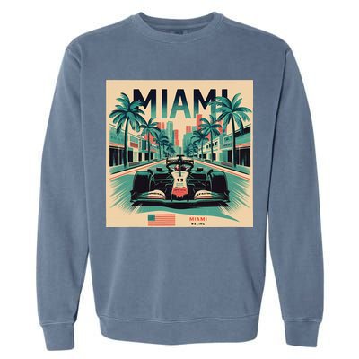 Retro Miami Racing Car Formula Racing Garment-Dyed Sweatshirt
