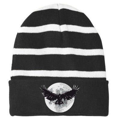 Raven Moon Striped Beanie with Solid Band