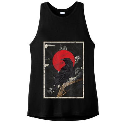 Red Moon Raven Graphic Black Crow Ladies PosiCharge Tri-Blend Wicking Tank