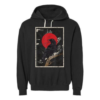 Red Moon Raven Graphic Black Crow Garment-Dyed Fleece Hoodie