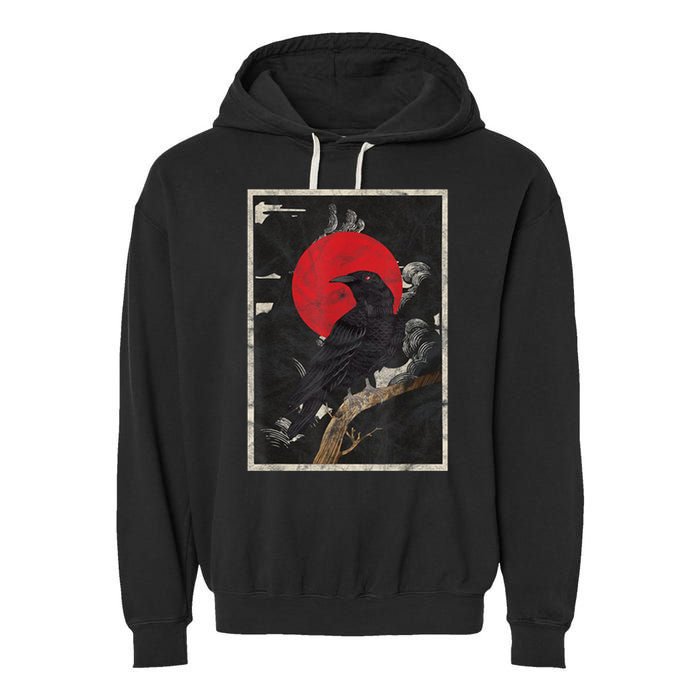 Red Moon Raven Graphic Black Crow Garment-Dyed Fleece Hoodie